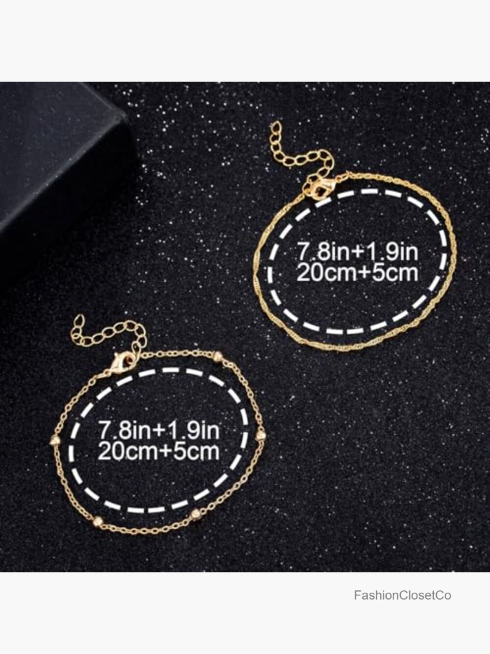 925 Sterling Silver 14K Gold Dainty Layered Anklets Set - Picture 6 of 7